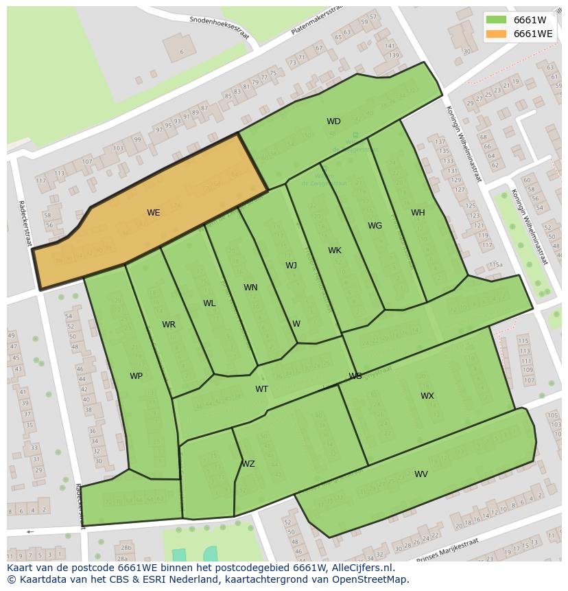 Afbeelding van het postcodegebied 6661 WE op de kaart.