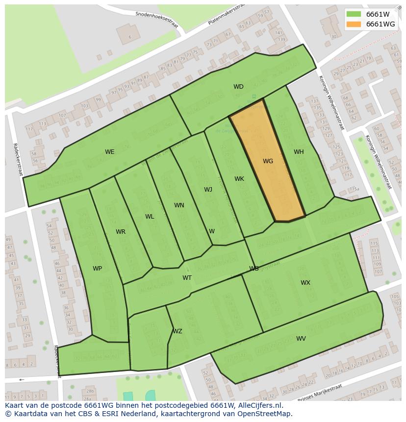 Afbeelding van het postcodegebied 6661 WG op de kaart.