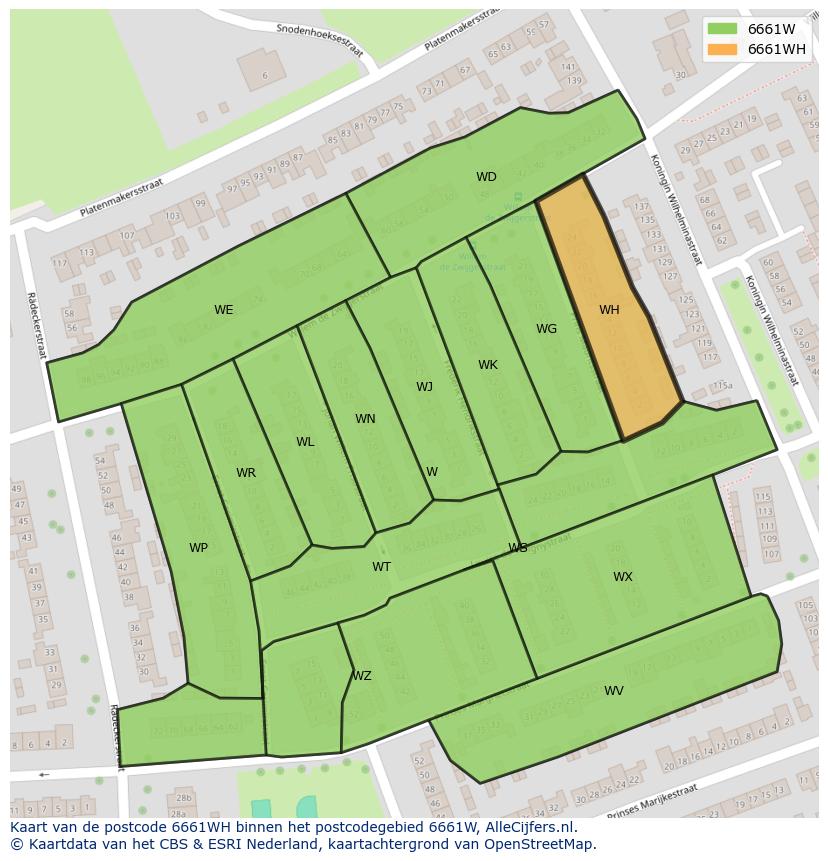 Afbeelding van het postcodegebied 6661 WH op de kaart.