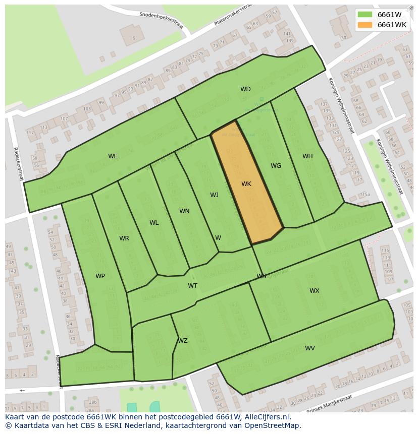 Afbeelding van het postcodegebied 6661 WK op de kaart.