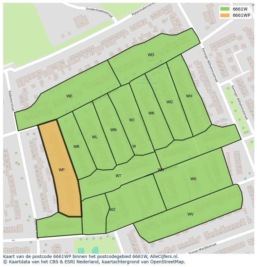 Afbeelding van het postcodegebied 6661 WP op de kaart.