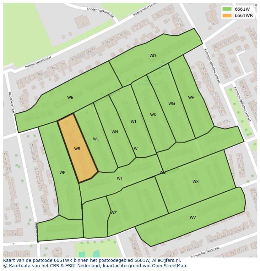 Afbeelding van het postcodegebied 6661 WR op de kaart.