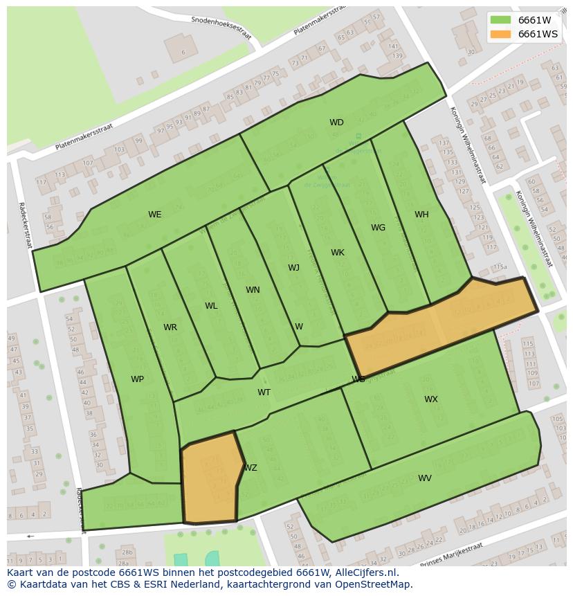 Afbeelding van het postcodegebied 6661 WS op de kaart.
