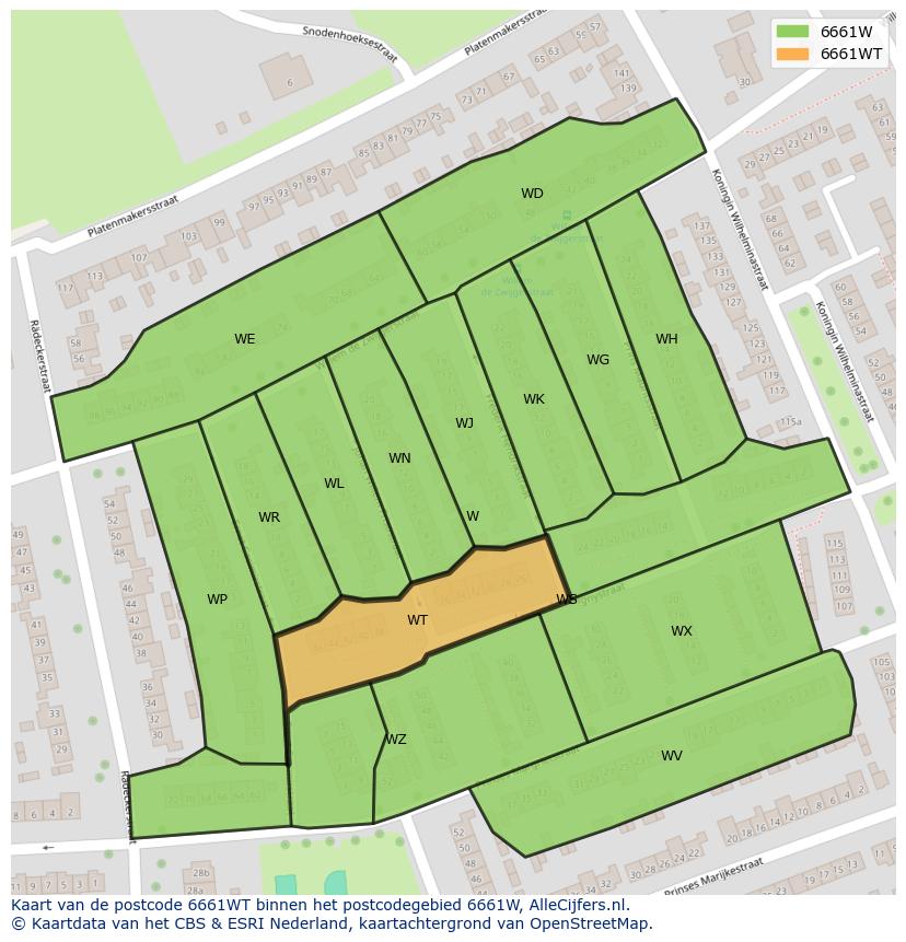Afbeelding van het postcodegebied 6661 WT op de kaart.