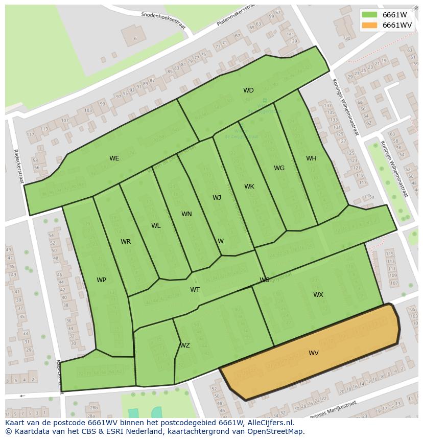 Afbeelding van het postcodegebied 6661 WV op de kaart.