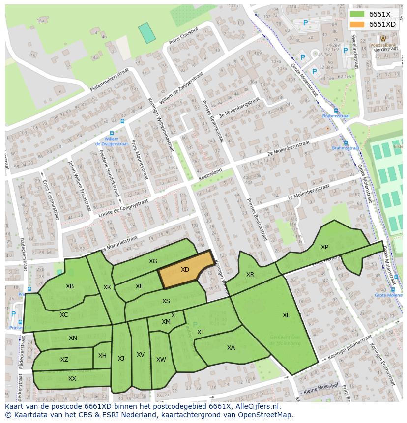 Afbeelding van het postcodegebied 6661 XD op de kaart.