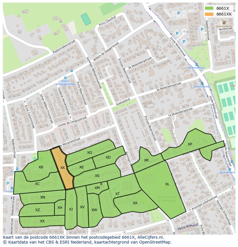 Afbeelding van het postcodegebied 6661 XK op de kaart.