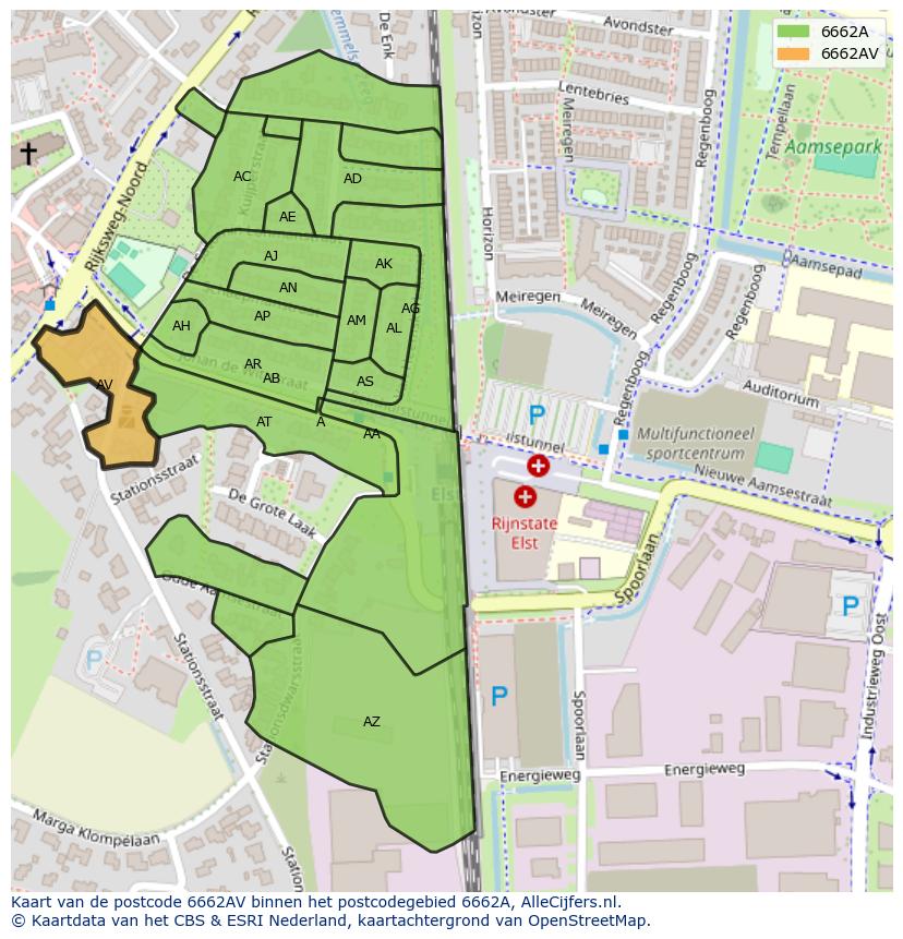 Afbeelding van het postcodegebied 6662 AV op de kaart.