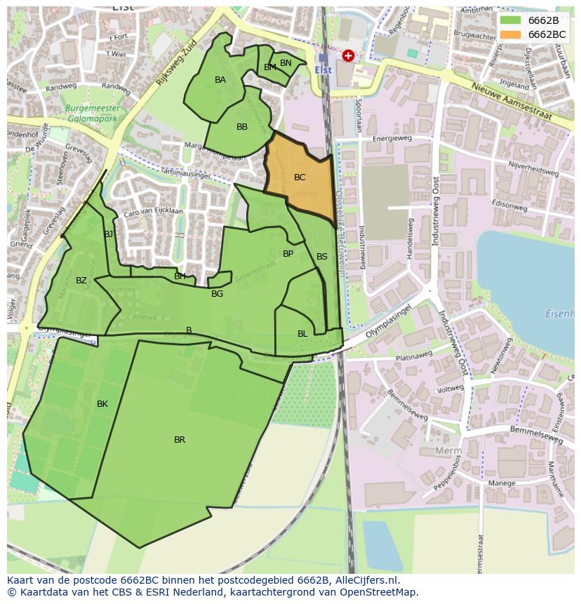 Afbeelding van het postcodegebied 6662 BC op de kaart.