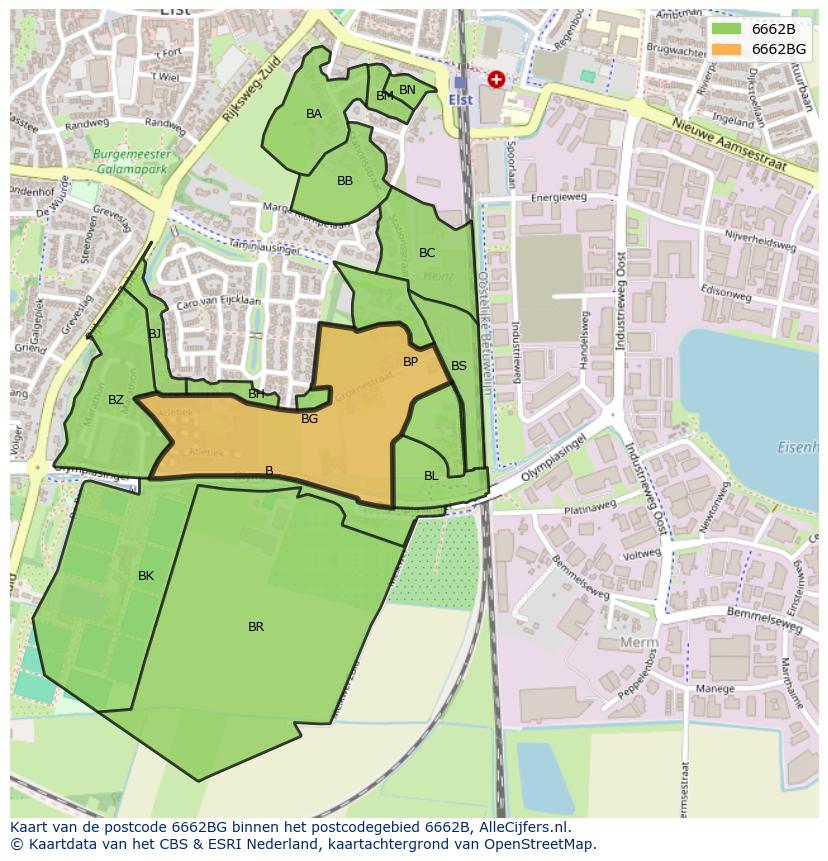 Afbeelding van het postcodegebied 6662 BG op de kaart.