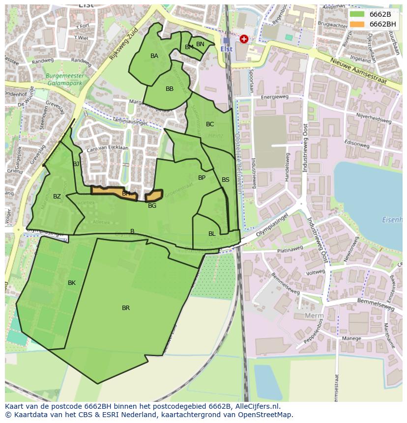 Afbeelding van het postcodegebied 6662 BH op de kaart.