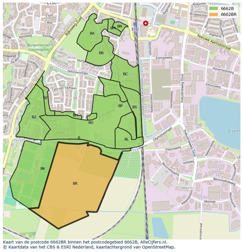 Afbeelding van het postcodegebied 6662 BR op de kaart.