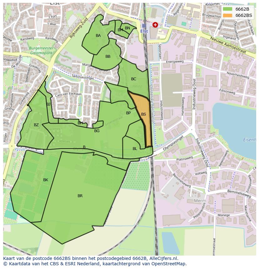 Afbeelding van het postcodegebied 6662 BS op de kaart.