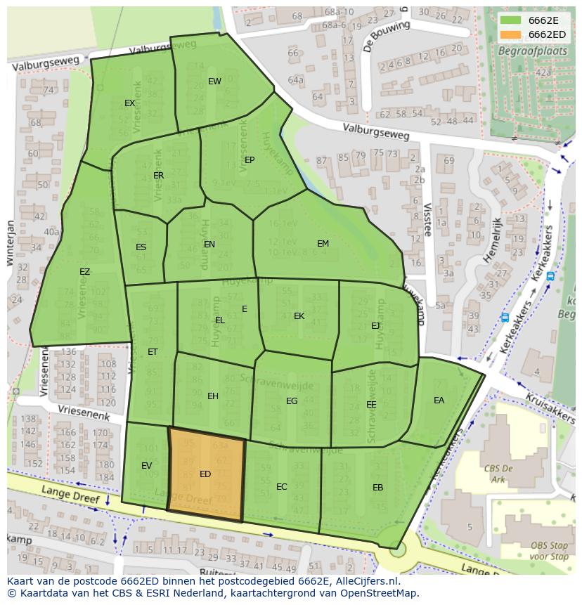 Afbeelding van het postcodegebied 6662 ED op de kaart.