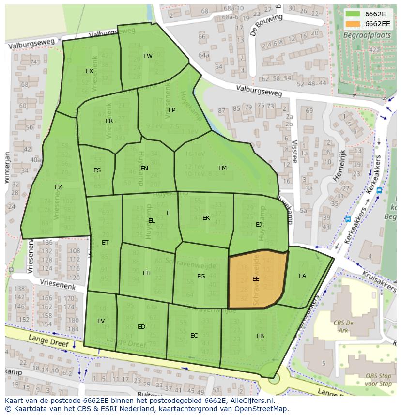 Afbeelding van het postcodegebied 6662 EE op de kaart.