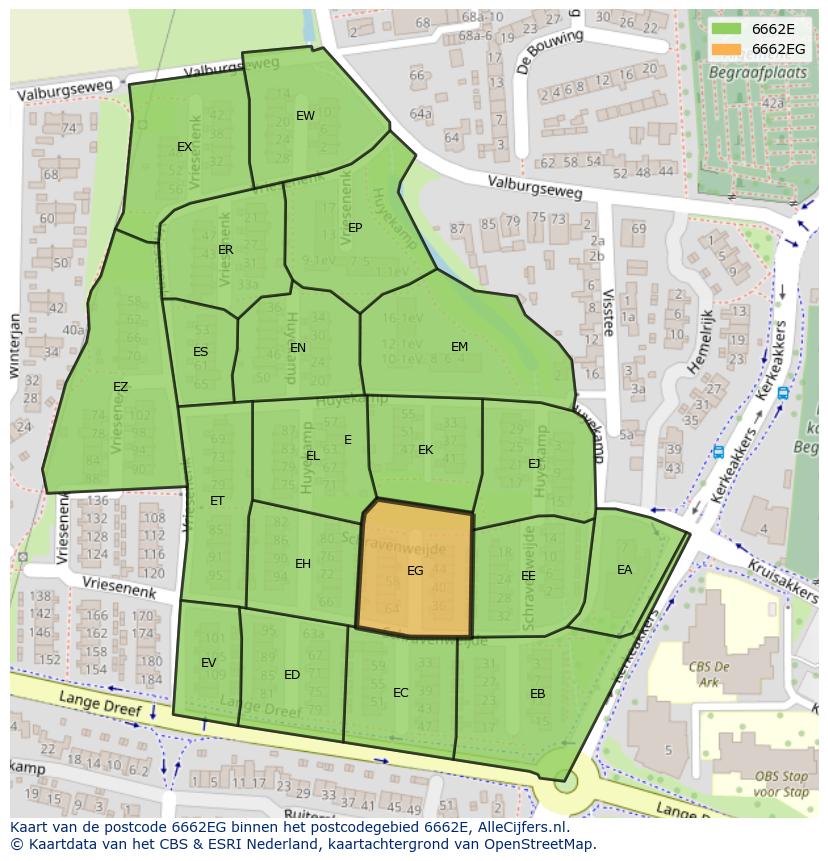 Afbeelding van het postcodegebied 6662 EG op de kaart.