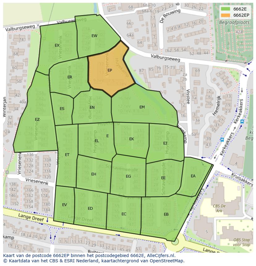 Afbeelding van het postcodegebied 6662 EP op de kaart.