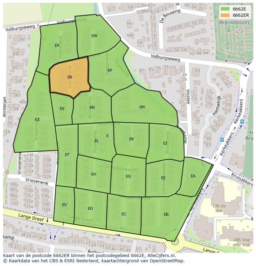 Afbeelding van het postcodegebied 6662 ER op de kaart.