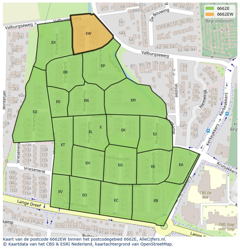 Afbeelding van het postcodegebied 6662 EW op de kaart.