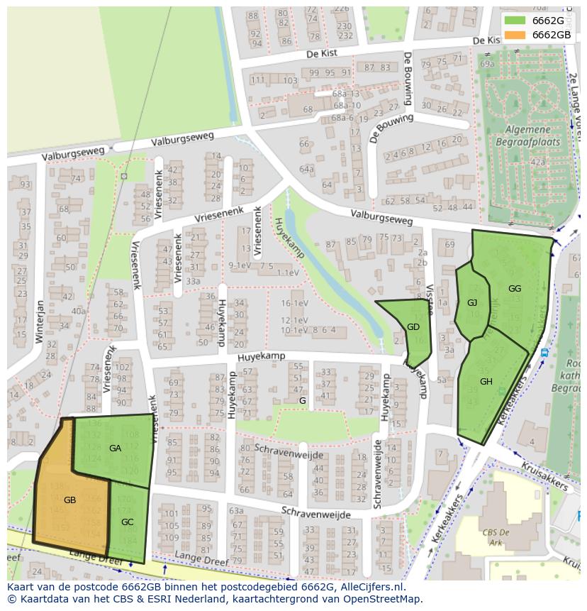 Afbeelding van het postcodegebied 6662 GB op de kaart.