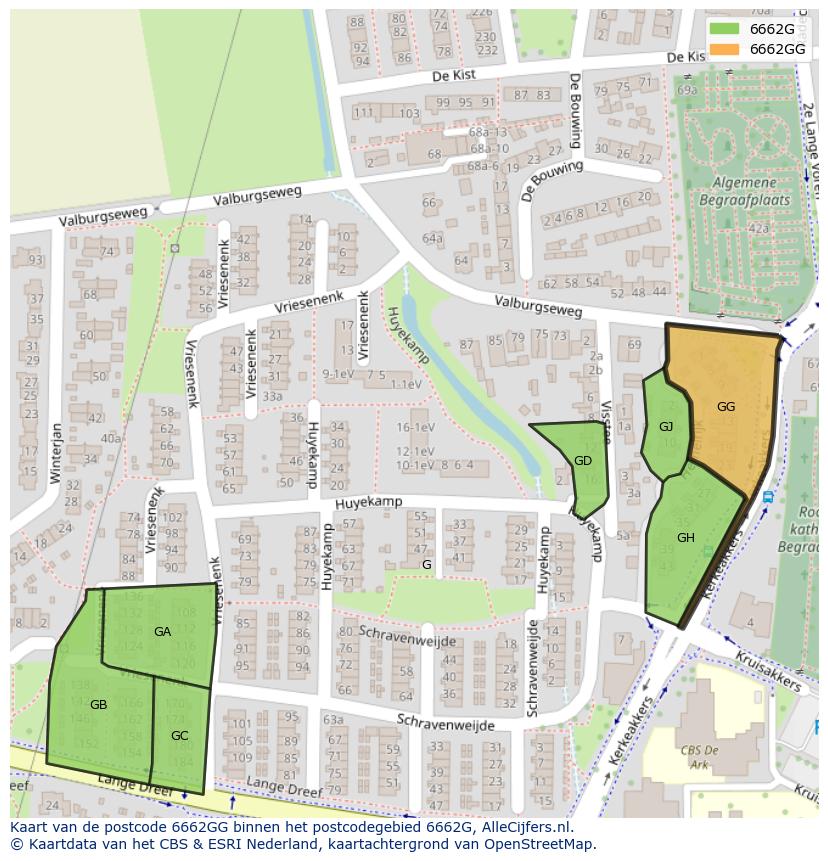 Afbeelding van het postcodegebied 6662 GG op de kaart.