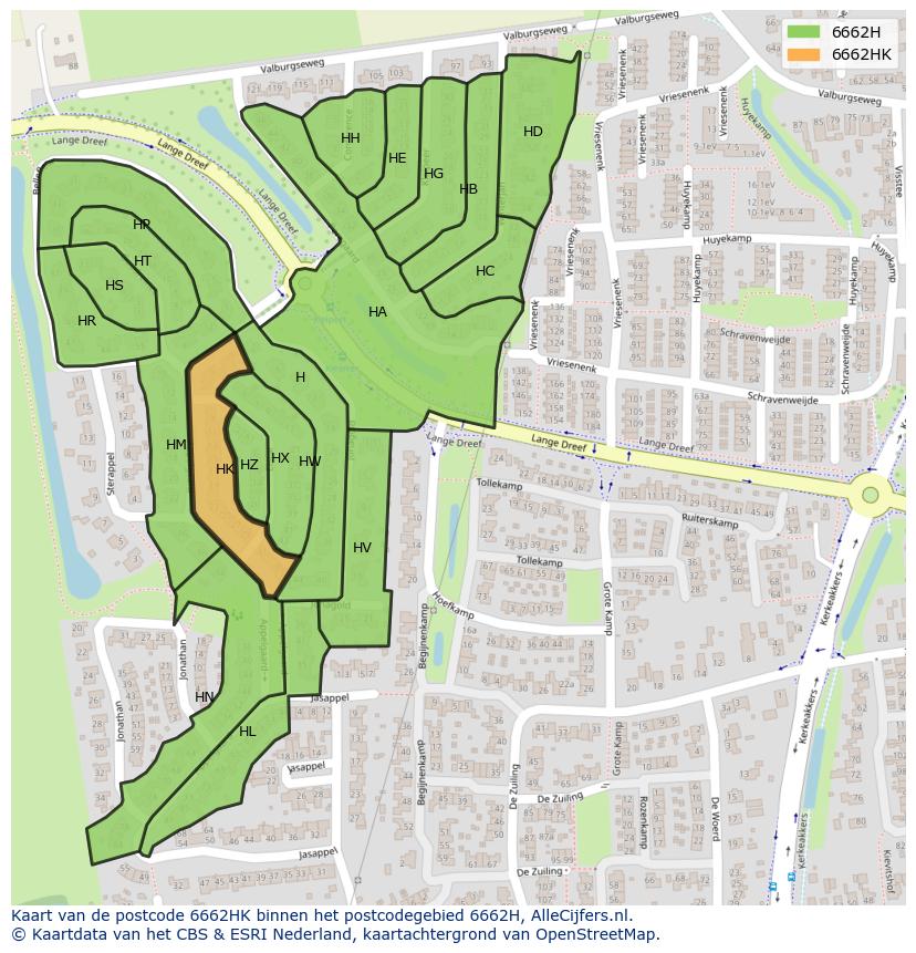 Afbeelding van het postcodegebied 6662 HK op de kaart.