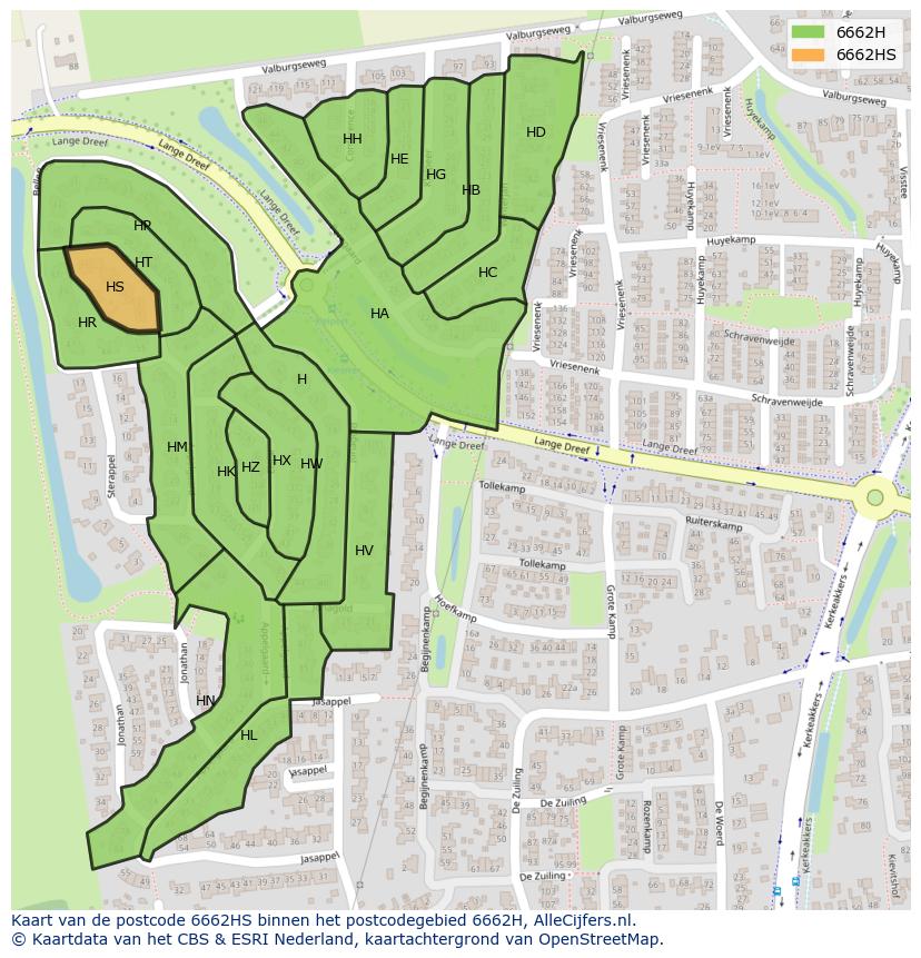 Afbeelding van het postcodegebied 6662 HS op de kaart.