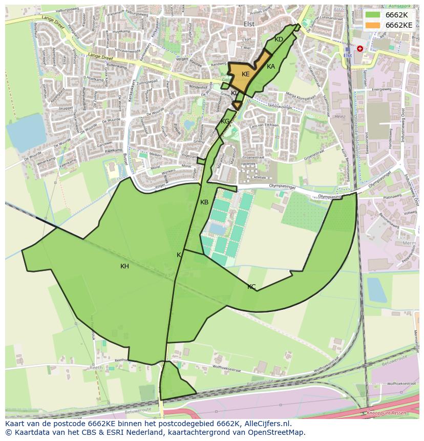 Afbeelding van het postcodegebied 6662 KE op de kaart.