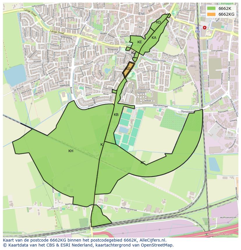 Afbeelding van het postcodegebied 6662 KG op de kaart.