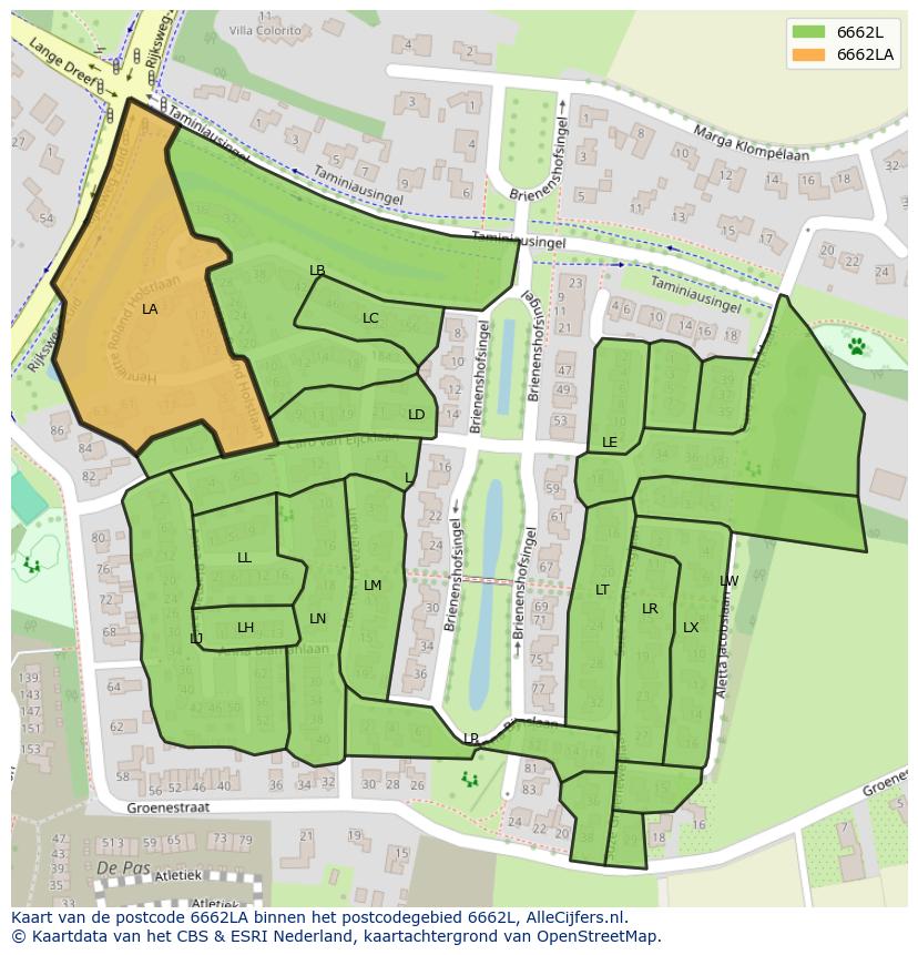 Afbeelding van het postcodegebied 6662 LA op de kaart.