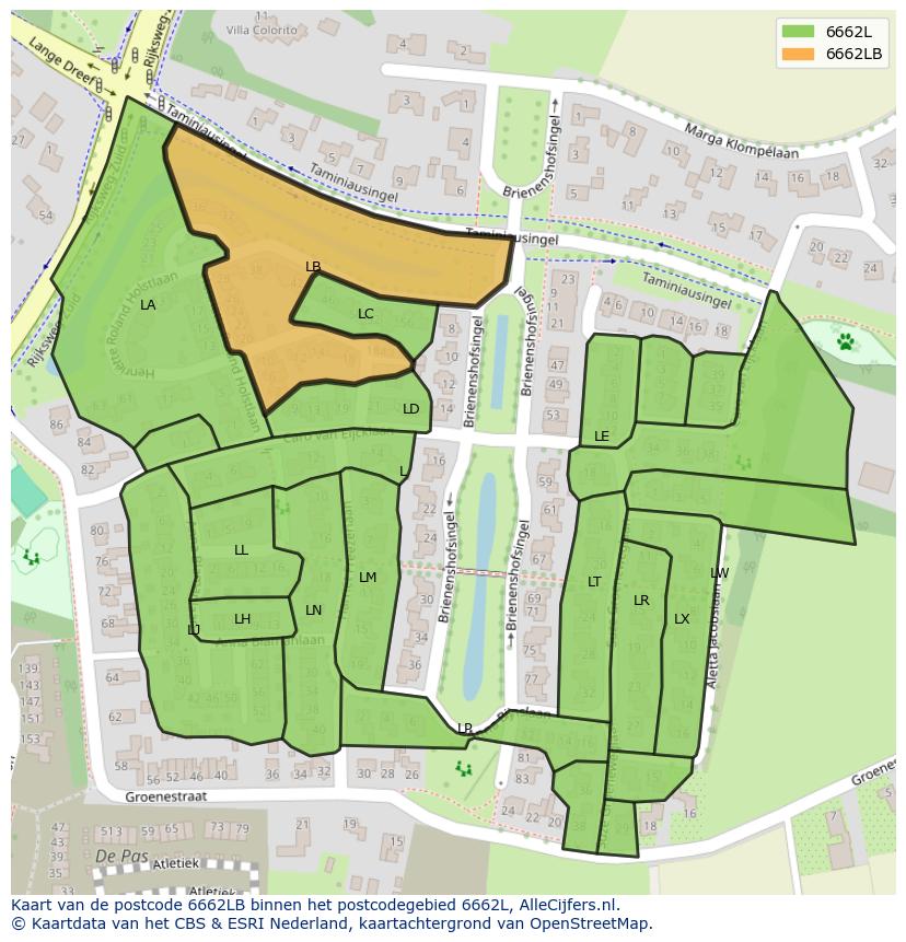 Afbeelding van het postcodegebied 6662 LB op de kaart.