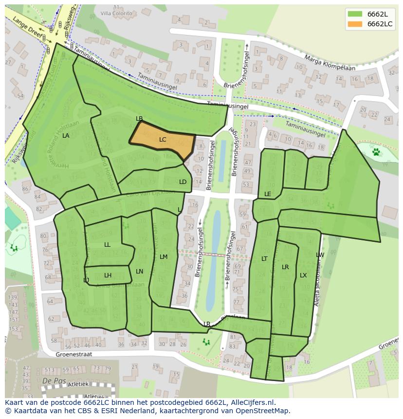Afbeelding van het postcodegebied 6662 LC op de kaart.