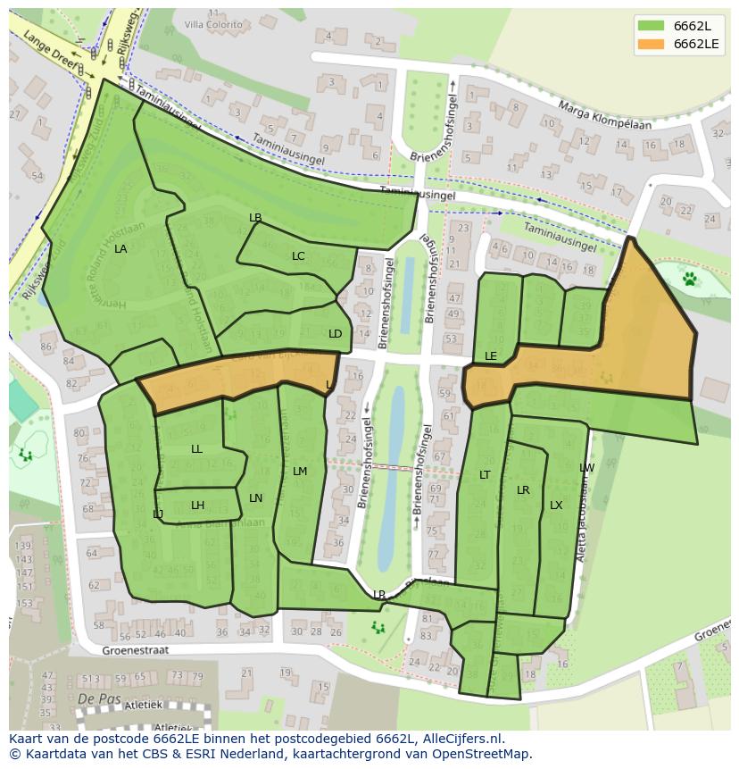 Afbeelding van het postcodegebied 6662 LE op de kaart.