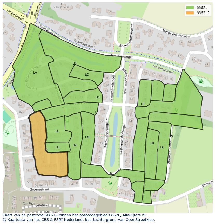 Afbeelding van het postcodegebied 6662 LJ op de kaart.