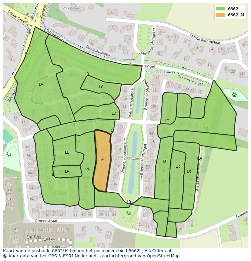 Afbeelding van het postcodegebied 6662 LM op de kaart.