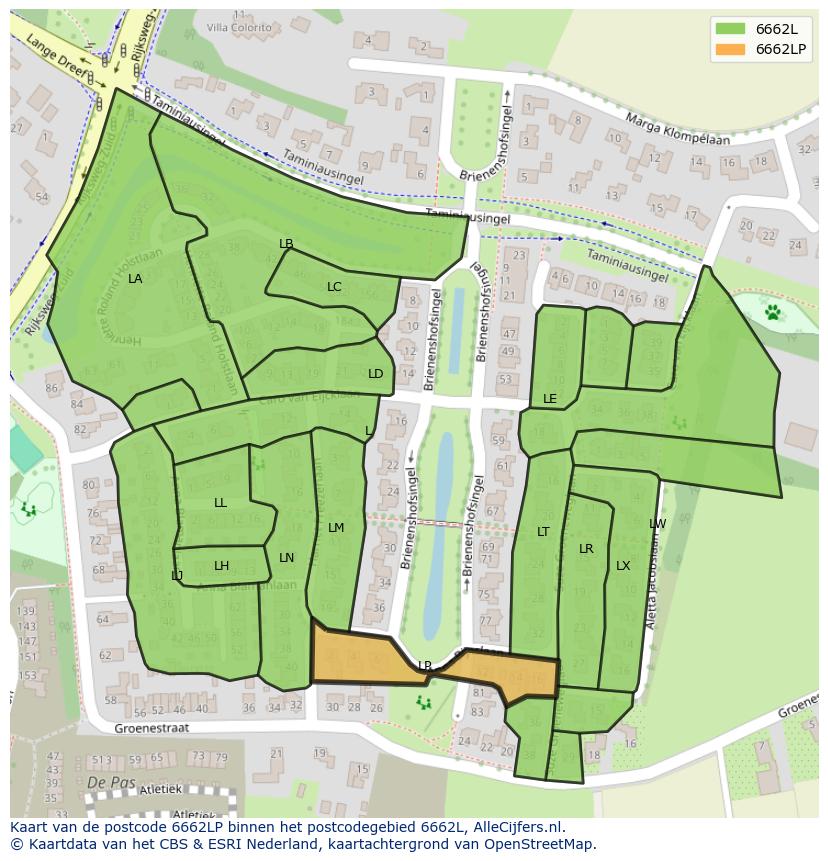Afbeelding van het postcodegebied 6662 LP op de kaart.