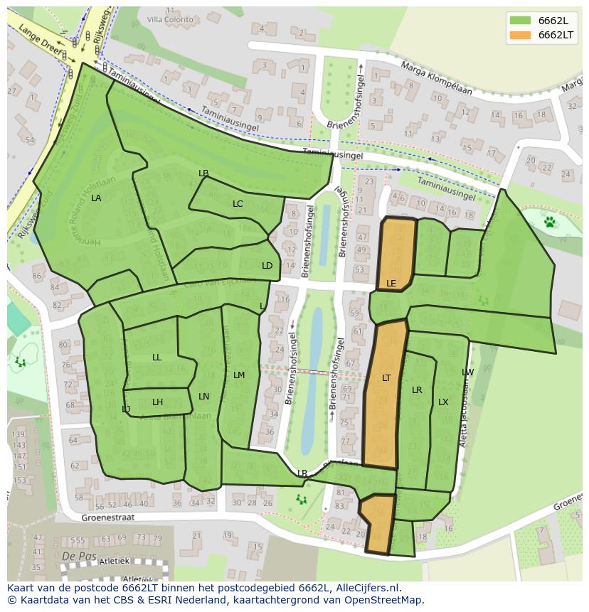 Afbeelding van het postcodegebied 6662 LT op de kaart.