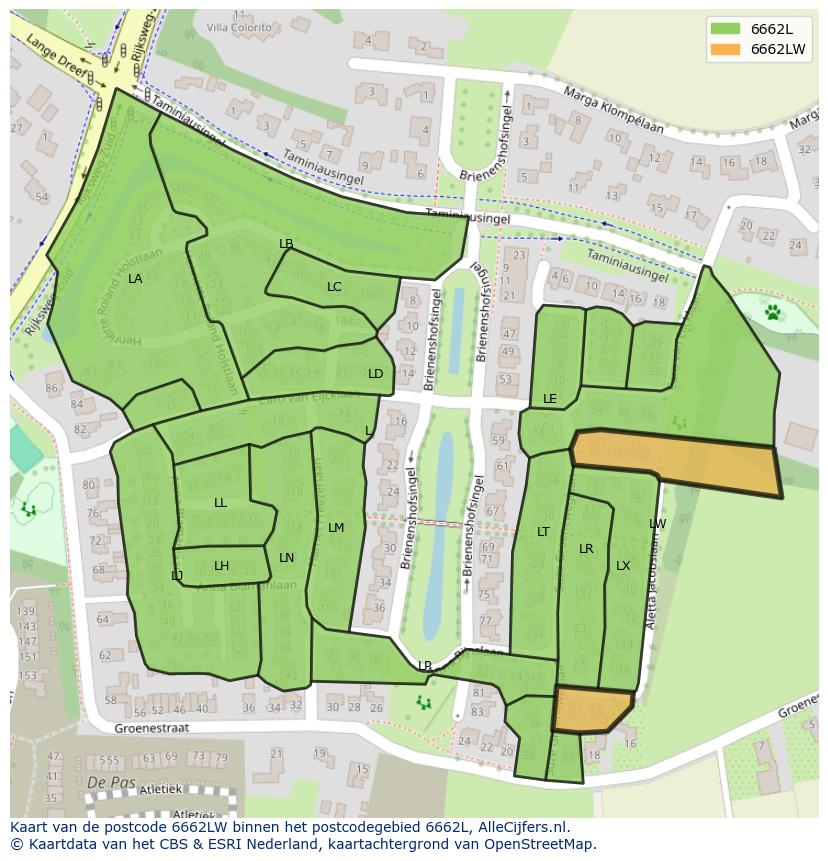 Afbeelding van het postcodegebied 6662 LW op de kaart.