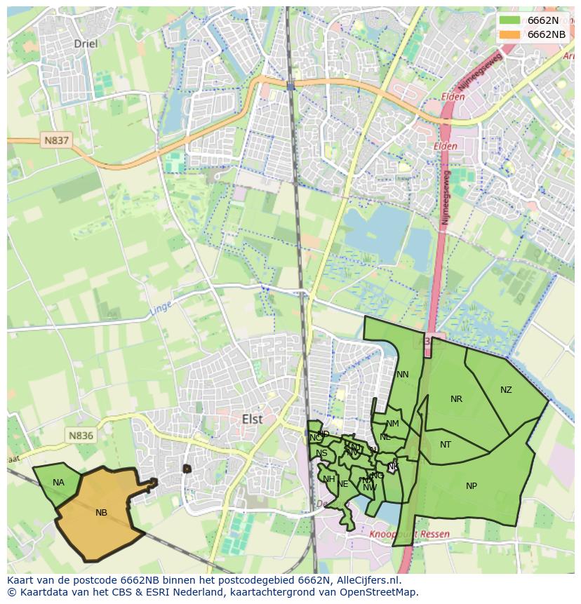 Afbeelding van het postcodegebied 6662 NB op de kaart.