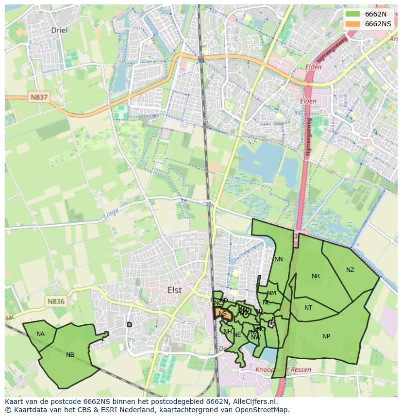Afbeelding van het postcodegebied 6662 NS op de kaart.