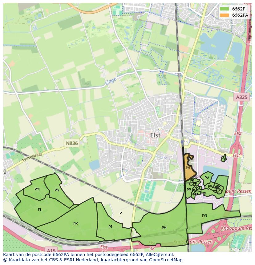 Afbeelding van het postcodegebied 6662 PA op de kaart.