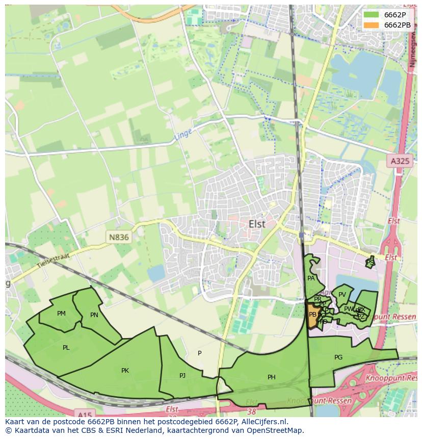 Afbeelding van het postcodegebied 6662 PB op de kaart.