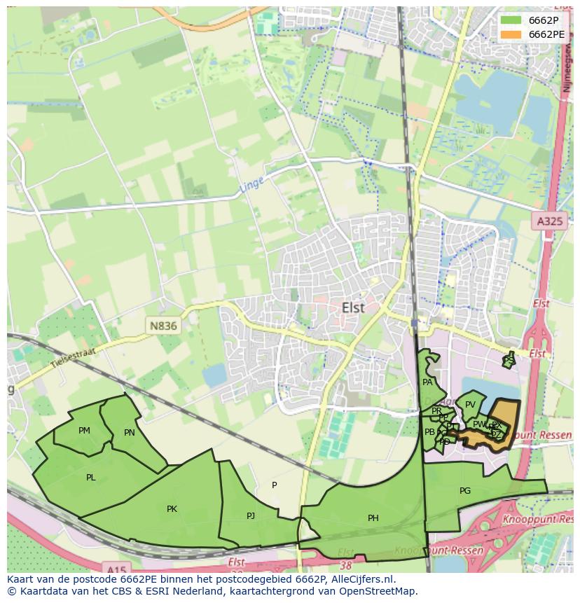 Afbeelding van het postcodegebied 6662 PE op de kaart.