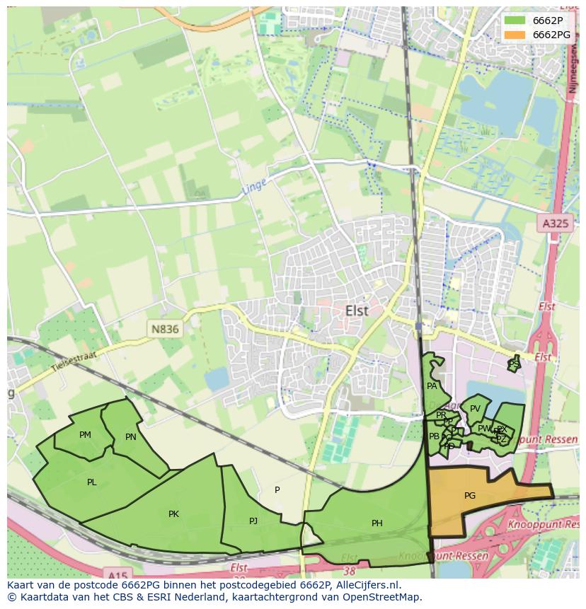 Afbeelding van het postcodegebied 6662 PG op de kaart.