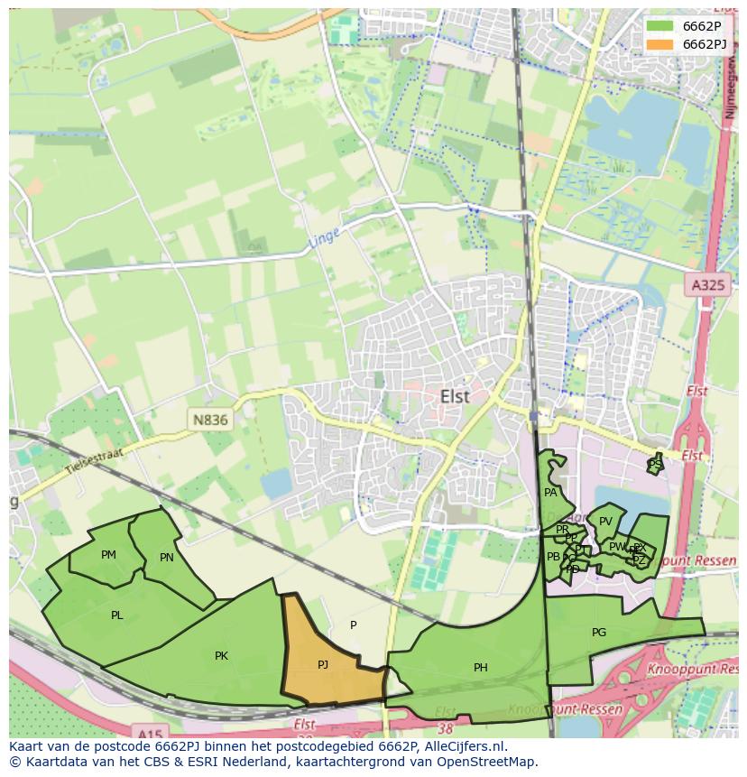 Afbeelding van het postcodegebied 6662 PJ op de kaart.
