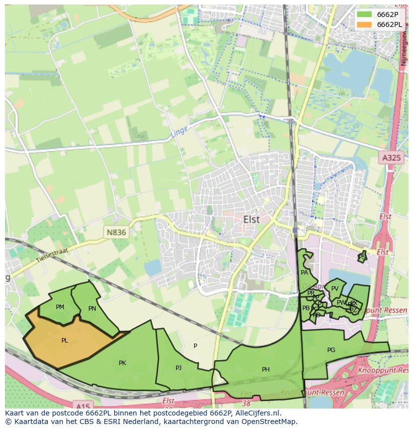 Afbeelding van het postcodegebied 6662 PL op de kaart.