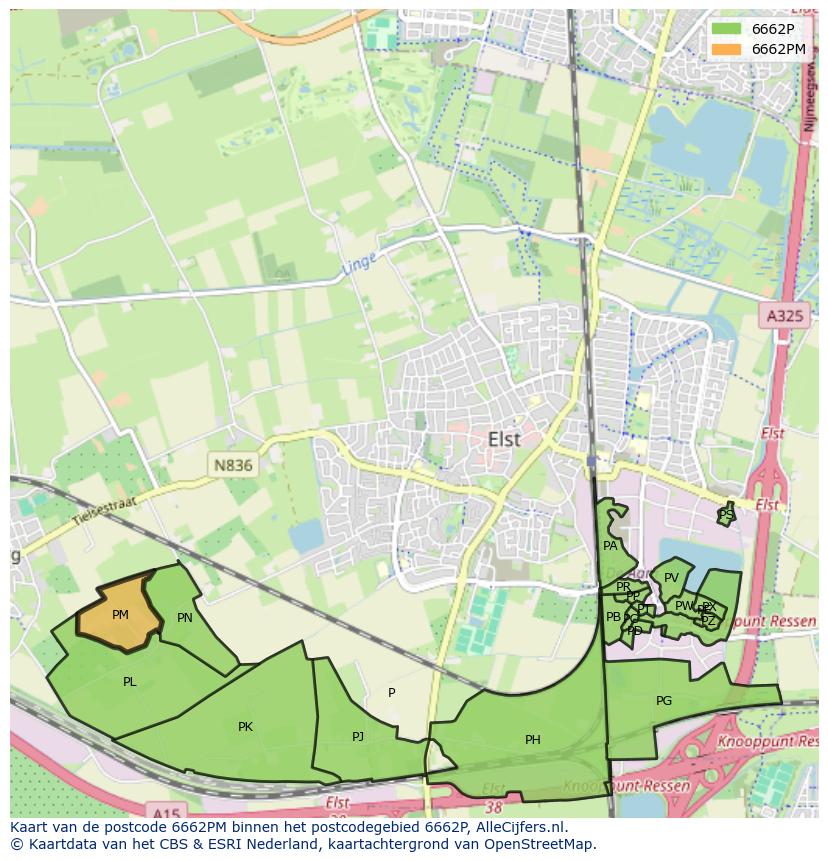 Afbeelding van het postcodegebied 6662 PM op de kaart.
