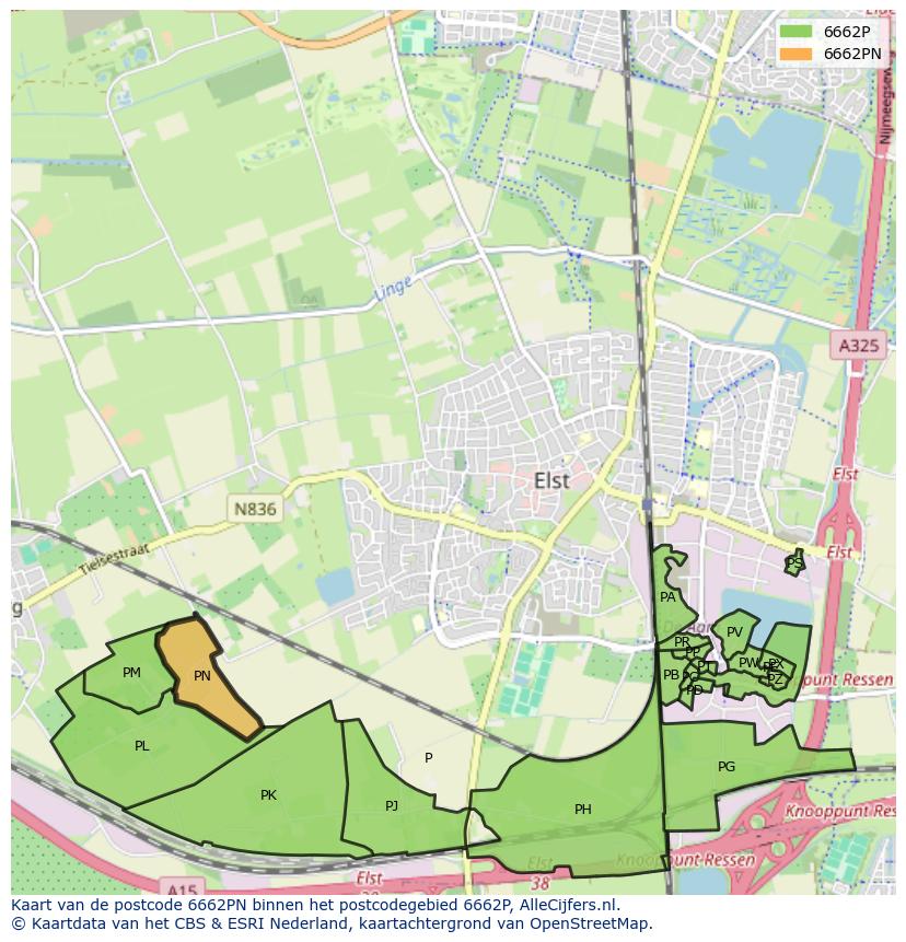 Afbeelding van het postcodegebied 6662 PN op de kaart.