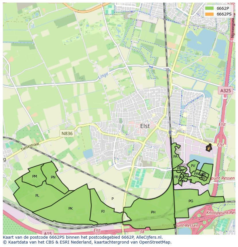 Afbeelding van het postcodegebied 6662 PS op de kaart.