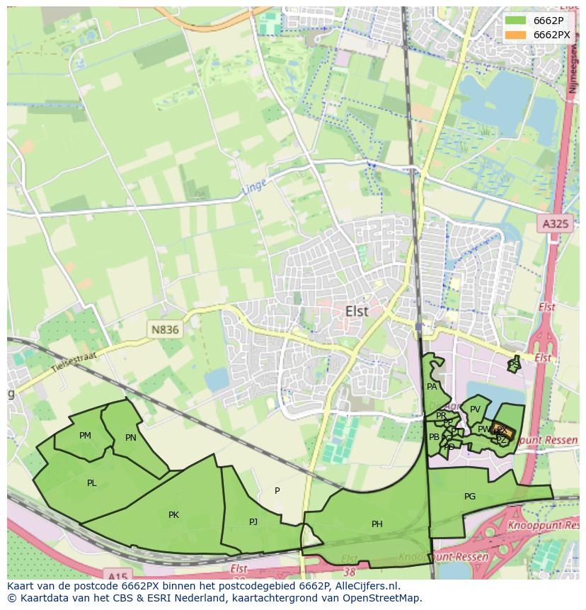 Afbeelding van het postcodegebied 6662 PX op de kaart.